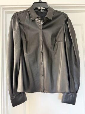 Express Black Faux Leather Button-Front Shirt Jacket